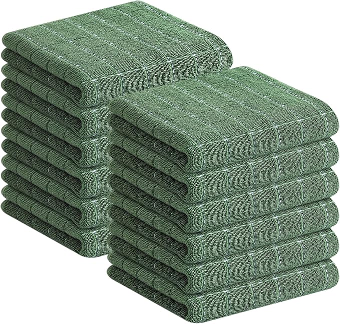 Homaxy 100% Cotton Terry Kitchen Towels, 12 Pack, Grass Green | Ultra Soft and Absorbent Dish Towels for Kitchen, Suitable for Drying and Washing Dishes