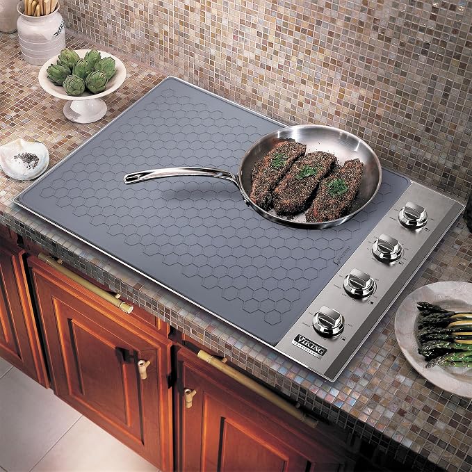 Stove Top Covers for Electric Stove - 28" x 20" Thickened Stove Cover, Heat Resistant Silicone Stove Top Protector, XL Dish Drying Mat for Kitchen, Ceramic Range & Glass Cooktop Protector Mat, Grey