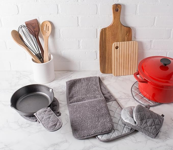DII Basic Terry Collection Quilted 100% Cotton, Pan Handle, Gray, 3 Piece