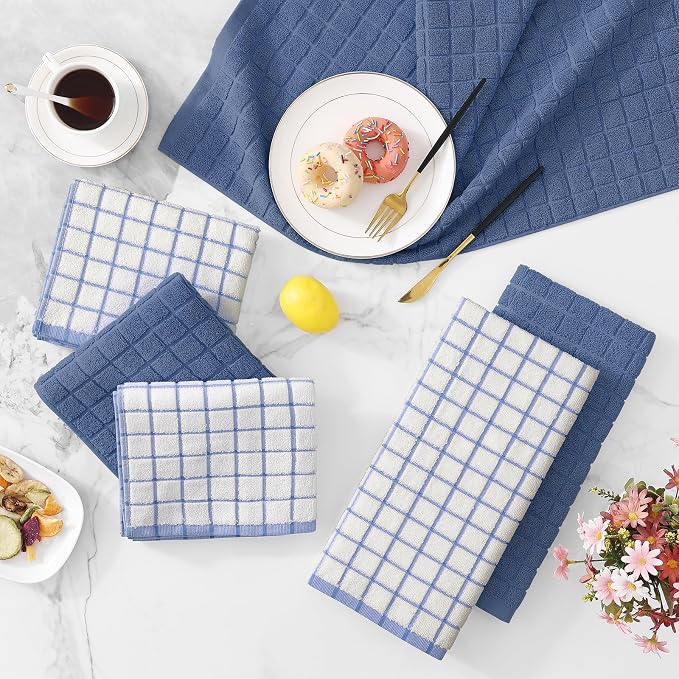 Homaxy Large Premium Cotton Kitchen Towels 16"x 28", 4 Pack, Navy Blue | Natural Ring Spun 390 GSM Dish Towels, Super Absorbent Terry Kitchen Hand Towels, Soft Tea Towels with Hanging Loop