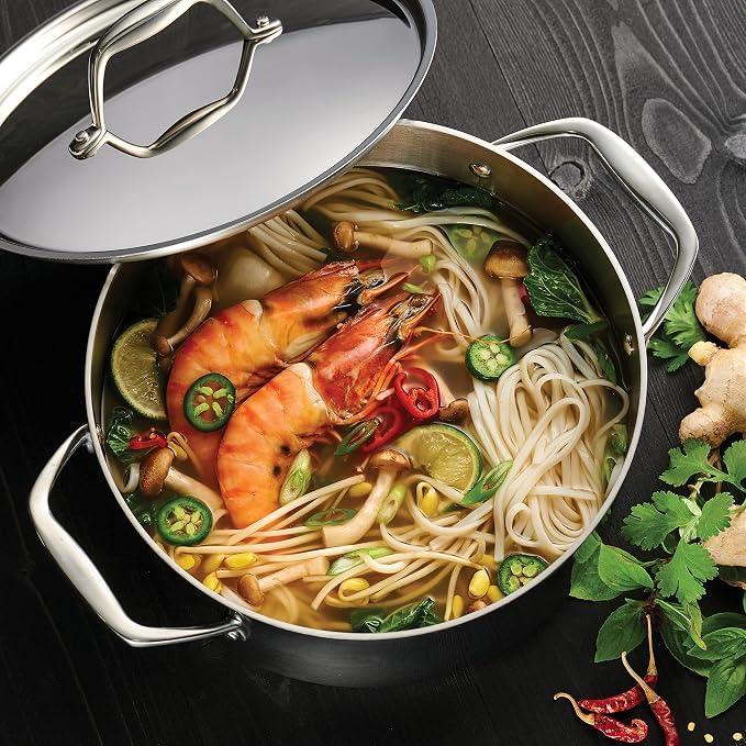 Tramontina Signature Tri-Ply Clad Stainless Steel 5-Quart Dutch Oven Pot | Induction-Ready, Dishwasher-Safe, NSF-Certified, Made in Brazil