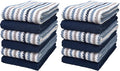 Premium Kitchen Towels (16”x 26”, 12 Pack) | Large Cotton Kitchen Hand Towels | Popcorn Striped Design | Dish Towels | 430 GSM Highly Absorbent Tea Towels Set with Hanging Loop | Blue