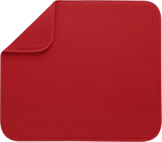 S&T INC. Dish Drying Mat, 16" x 18", Large, Red | Absorbent Microfiber, Kitchen Counter Mat for Dishes, Utensils, Pots and Pans, Machine Washable
