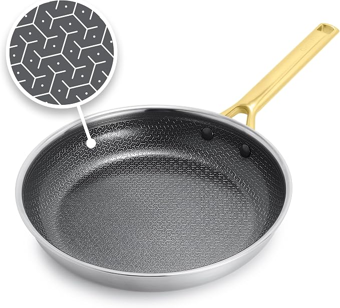 GreenPan Hybrid 10" Stainless Steel Frying Pan, Ceramic Nonstick Skillet | APEX Tri-Ply Pan, PFAS-Free Thermobond Nonstick, Induction & All Cooktop Compatible, Dishwasher & Oven Safe up to 850F, Gold