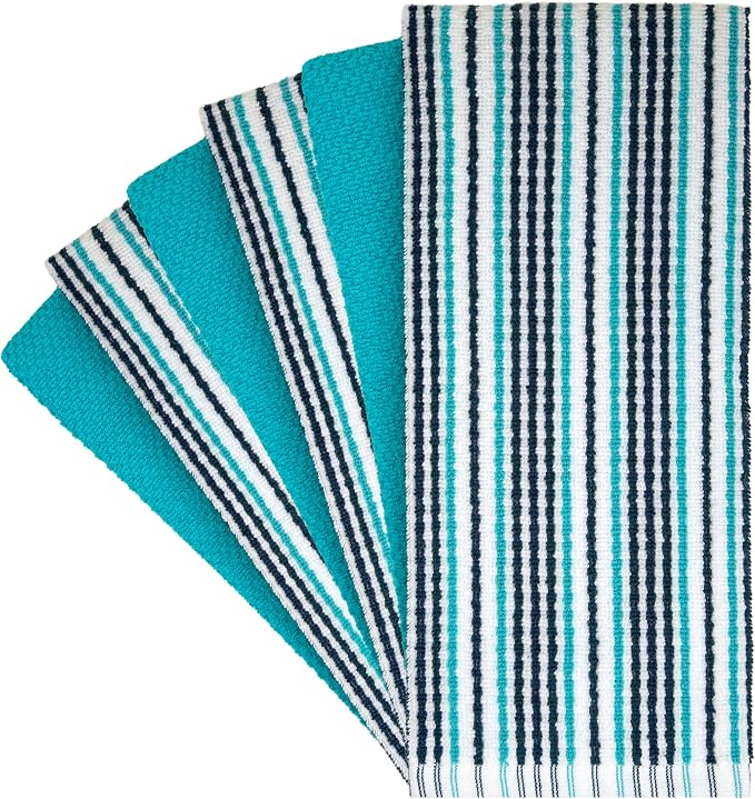 Bumble Kitchen Towels 6 Pack 100% Cotton 16"x26" - Aqua | 430 GSM Soft Kitchen Hand Towels with Hanging Loop, Highly Absorbent & Durable for Washing and Drying Dishes