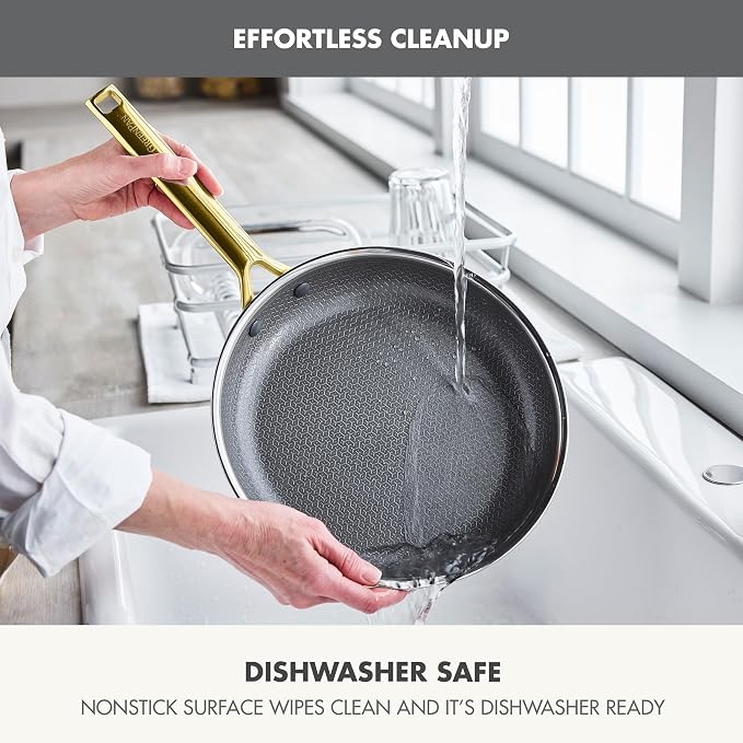 GreenPan Hybrid 10" Stainless Steel Frying Pan, Ceramic Nonstick Skillet | APEX Tri-Ply Pan, PFAS-Free Thermobond Nonstick, Induction & All Cooktop Compatible, Dishwasher & Oven Safe up to 850F, Gold
