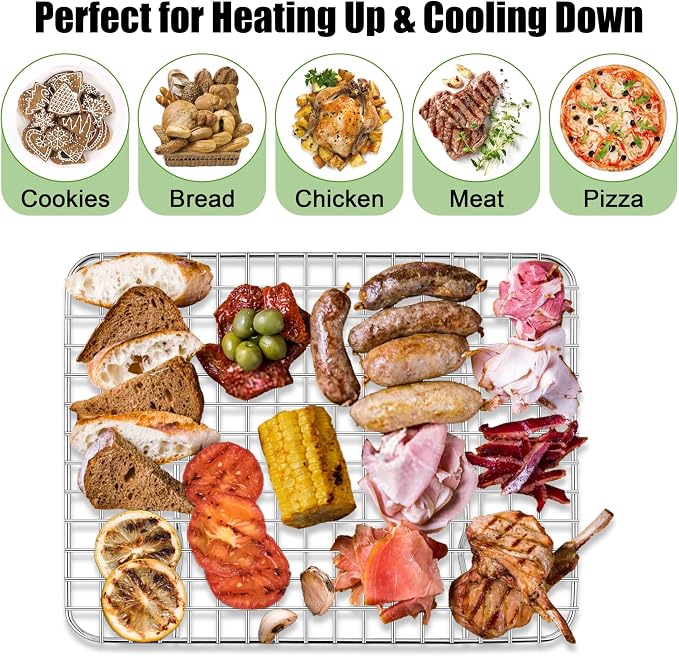 Homikit 12x9 Inch Stainless Steel Cooling Rack Set for Quarter Sheet Pan | 2 Pack Small Baking Racks for Cookie Bread Pizza, Toaster Oven Bacon Racks, Metal Grilling Grids, Rust Free, Dishwasher Safe