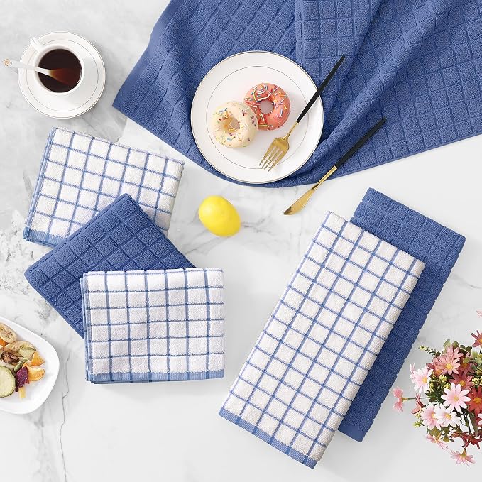 Homaxy Large Premium Cotton Kitchen Towels 16"x 28", 6 Pack, Navy Blue | Natural Ring Spun 390 GSM Dish Towels, Super Absorbent Terry Kitchen Hand Towels, Soft Tea Towels with Hanging Loop
