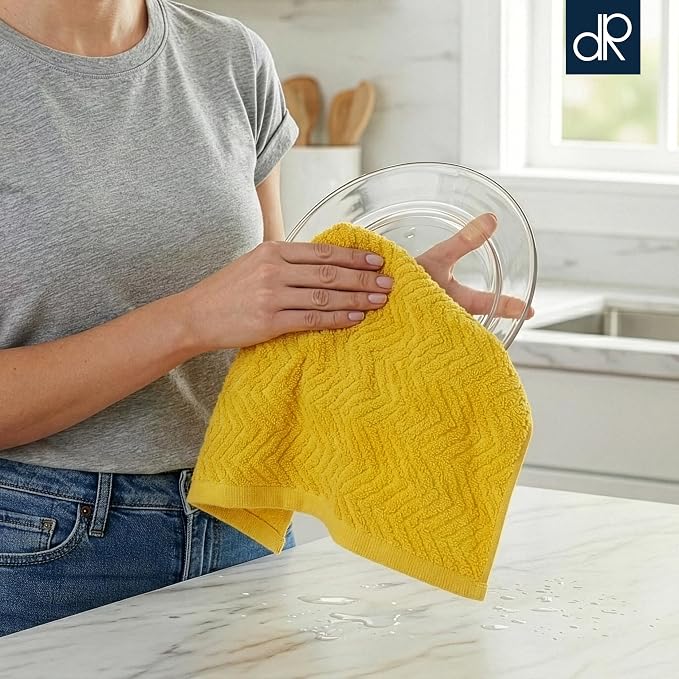 100% Cotton Kitchen Towels 15x25 in, Mustard Set (Pack of 4)