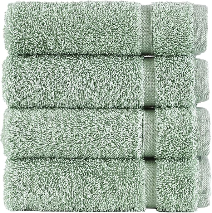 Hammam Linen Washcloth Set Premium Original Turkish Cotton, Hotel Quality for Maximum Softness & Absorbency for Face, Hand, Kitchen & Cleaning (Green, Washcloth Set, 13 in X 13 in)