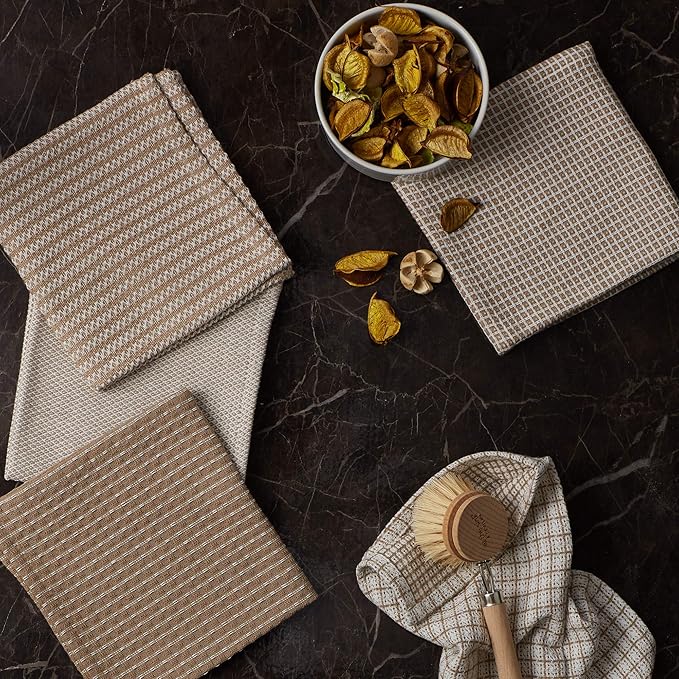 DII Everyday Kitchen Assorted Dishcloth Set of 5, 12x12, Stone