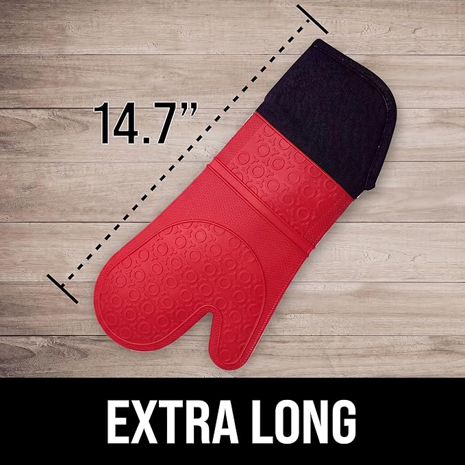 BPA-Free Soft Silicone Oven Mitts - Ultra Heat Resistant Oven Mitts with Thick Cotton Liner - Extra Long Slip Resistant Pot Holders, Flexible Oven Gloves