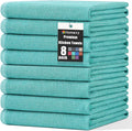 Homaxy 380 GSM Cotton Premium Kitchen Towels 8 Pack, 18"x 28", Teal | Flat and Terry Dish Towels, Highly Absorbent Tea Towel Set with Hanging Loop, Soft Utility Kitchen Hand Towels