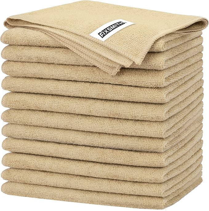 Beige Microfiber Cleaning Cloth -Pack of 12, Highly Absorbent Cleaning Rags, 16"X12" All Purpose Cleaning Towels for Housekeeping, Kitchen, Car, Lint Free and Reusable Microfiber Towels