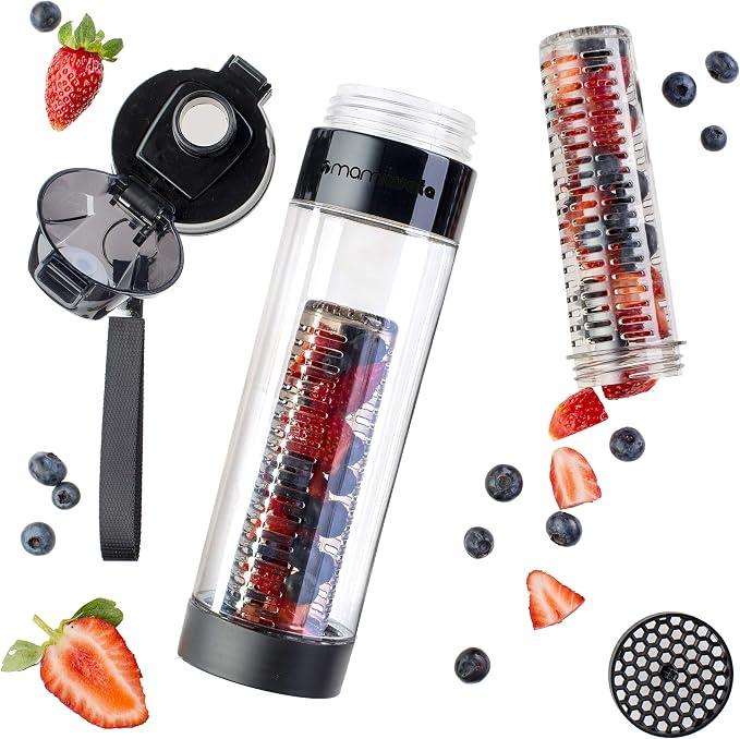 MAMI WATA Fruit Infuser Water Bottle – 24 oz BPA-Free Tritan Fruit Infused Plastic Water Bottle for Women Recipes eBook & Insulating Sleeve & Gift Box