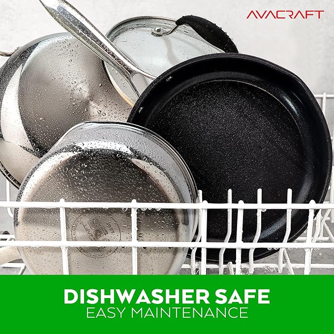 AVACRAFT Nonstick Everyday Pan, 9 inch, Ceramic Coating, Stainless Steel, Induction Compatible, Dishwasher Safe | PFAS-Free Ceramic Coating, Stainless Steel Body, Deep Multipurpose Design, Induction Compatible, Dishwasher Safe