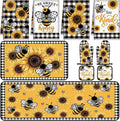 Fourluoo 10 Pcs Bee Kitchen Decor Set Kitchen Towels Rugs Oven Mitts and Pot Holders for Bee Festival Cooking Baking Grilling Gift