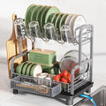 2 Tier Dish Drying Rack and Drainboard Set for Kitchen Counter | Dish Drainer with Drainboard, Cups Holder for Small Kitchen, Space Saving, Rustproof, Auto Drain, Fits for 1-2 People