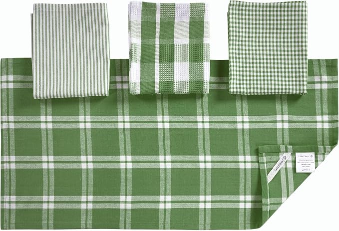 LANE LINEN 100% Cotton Kitchen Dish Cloths, Ultra Soft Absorbent Quick Drying Dish Towels, Multiweave Wash Cloths Dish Towel Sets, 13x28 Inches, 4 Pack - Olive