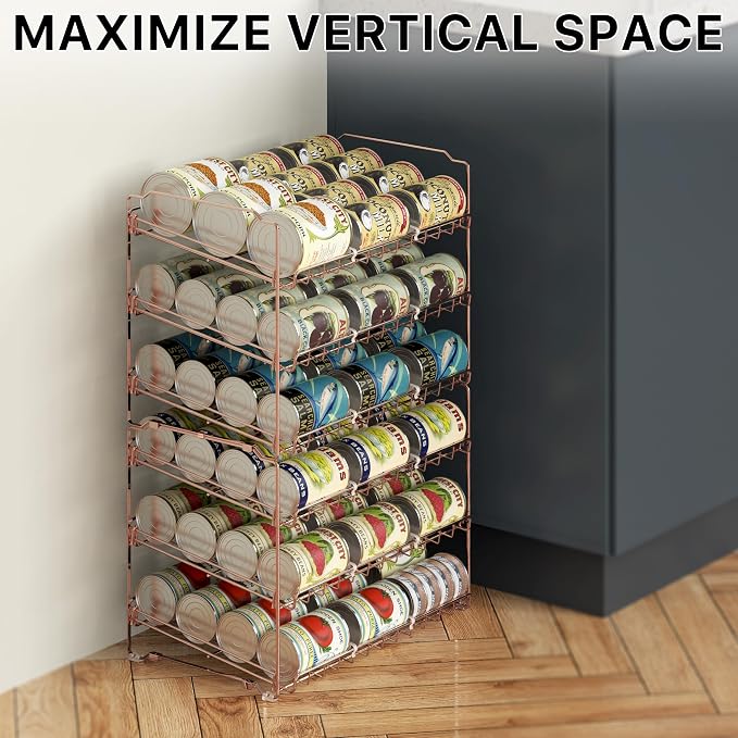 Simple Houseware 3-Tier Stackable Can Organizer Rack 36 Cans, Rose Gold | Can Food Storage Dispenser for Pantry/Cabinet, Adjustable Dividers – 11.5" D x 17" W x 13.75" H