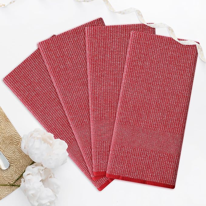 Homaxy 380 GSM Cotton Premium Kitchen Towels 3 Pack, 18"x 28", Red | Flat and Terry Dish Towels, Highly Absorbent Tea Towel Set with Hanging Loop, Soft Utility Kitchen Hand Towels