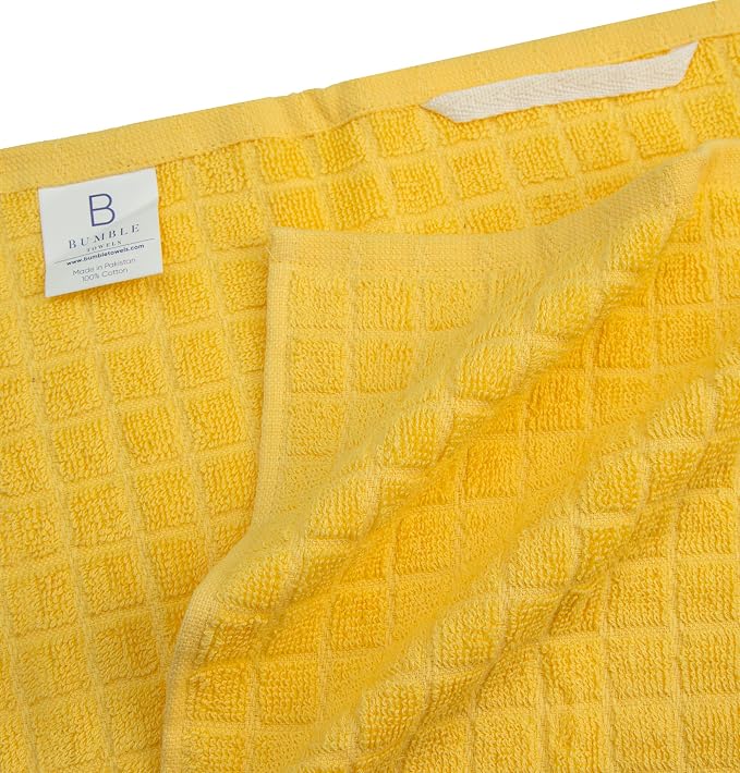 Bumble Kitchen Towels (6-Pack), 16"x28", 100% Cotton Dish Towels - Yellow | 380 GSM | Soft kitchen hand towels , Highly Absorbent & Durable Dish Towels for kitchen with Hanging Loop