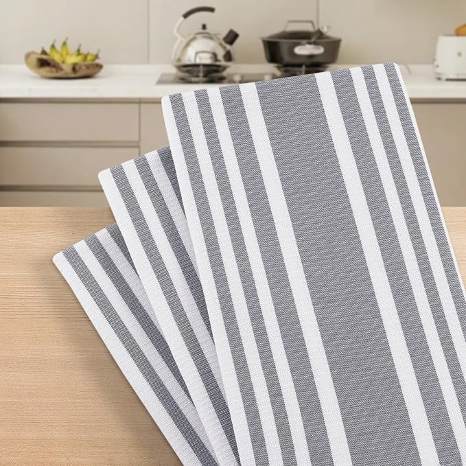 Homaxy Premium Cotton Stripe Kitchen Towels 12 Pack, 18"x 28", Grey | Large 380 GSM Kitchen Hand Towels, Soft Terry Dish Towels, Highly Absorbent Tea Towel Set with Hanging Loop