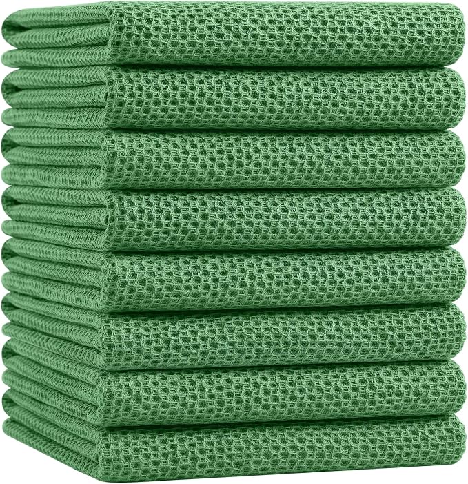 Homaxy 100% Cotton Oversized Waffle Weave Kitchen Towels 8-Pack | Grass Green, 20 x 28 Inches, Ultra Soft Absorbent Dish Towels, Quick Drying Large Cleaning Towels