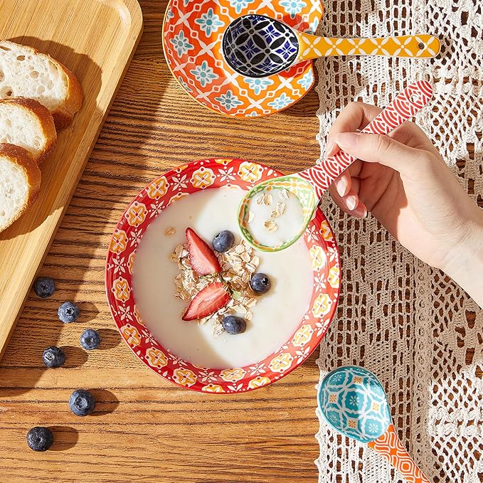 Metahom Ceramic Cereal Bowls, 23 Oz Colorful Soup Bowls, Deep Porcelain Bowl Set for Salad, Dessert, Pasta, Ice Cream,Set of 6