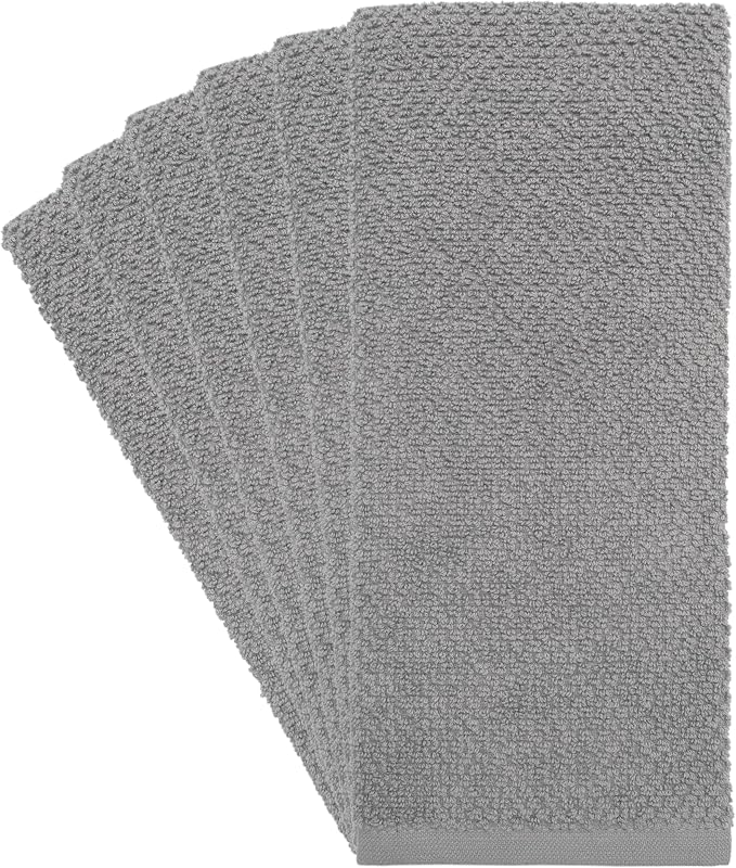Bumble Kitchen Towels 6 Pack 100% Cotton 16"x26" - Grey Solid | 430 GSM Soft Kitchen Hand Towels with Hanging Loop, Highly Absorbent & Durable for Washing and Drying Dishes