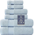 COZYART Luxury Bath Towel Set 6 Pcs, Light Blue 100% Turkish Cotton 650 GSM | OEKO-Tex 100 Certified Zero Twist Ring Spun, Soft Absorbent Quick Dry, Plush Fluffy, Breathable Hotel Quality for Daily Use