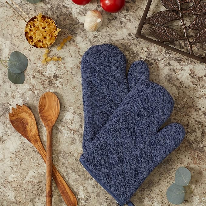 DII Basic Terry Collection 100% Cotton Quilted, Oven Mitt, French Blue, 2 Piece