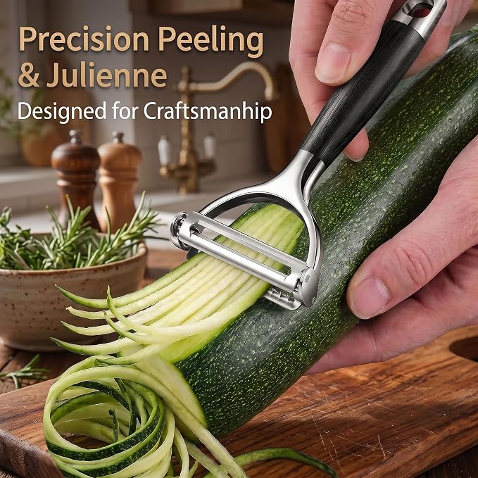 Julienne Peeler Vegetable Peeler, 2-in-1 Y Peeler with Precision Flat & Serrated Blades, Ergonomic Non-Slip Handle Kitchen Tool for Potatoes, Carrots, Cucumbers, Zucchini, Fruits & Salads
