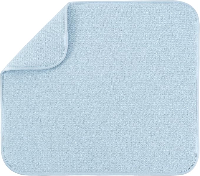 S&T INC. Dish Drying Mat, 16" x 18", Large, Sky Blue | Absorbent Microfiber, Kitchen Counter Mat for Dishes, Utensils, Pots and Pans, Machine Washable