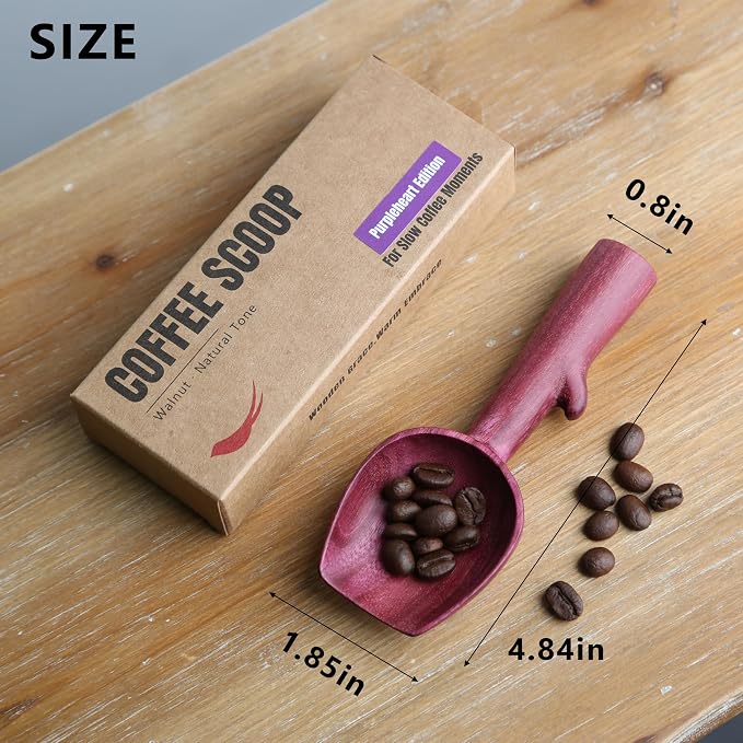 Purpleheart Coffee Scoop,Wooden Coffee Bean Measuring Spoon,10g Capacity,Natural Wood Coffee Scoop for Tea,Sugar & Powder,Rustic Kitchen Gift for Coffee Lovers