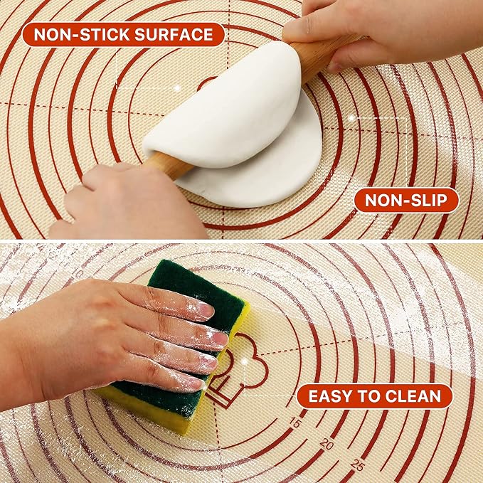 DANIA & DEAN 36"x24" Extra Thick Silicone Baking Mat for Pastry and Bread | Non-Slip & Non-Stick Mat with Measurements, for Pizza, Pie Crust, Dough Rolling, Pasta & Sourdough, Reusable Counter Sheet