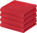 Homaxy 100% Cotton Waffle Weave Kitchen Dish Towels 4-Pack, Red | 13 x 28 Inches, Ultra Soft Absorbent Dish Towels, Quick Drying Cleaning Towels