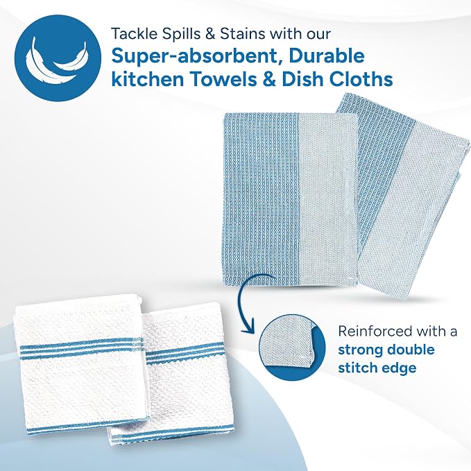 Casa Platino Silicone Oven Mitts Set, 8-Piece – 500°F Heat Resistant Mini Oven Mitt, Potholders for Kitchens, 2 Kitchen Towels & 2 Dish Cloths – Durable, Non-Slip & Machine Washable – Cornflower