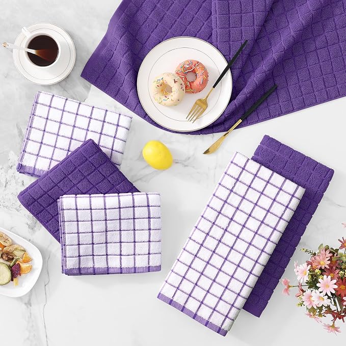 Homaxy Large Premium Cotton Kitchen Towels 16"x 28", 6 Pack, Purple | Natural Ring Spun 390 GSM Dish Towels, Super Absorbent Terry Kitchen Hand Towels, Soft Tea Towels with Hanging Loop