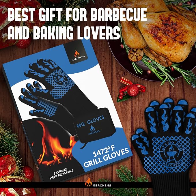 BBQ Grill & Oven Gloves 1472°F Heat Resistant | Storage Case & Gift Box | Fireproof, non-slip silicone mitts, extra-long protection for grilling, smoking & baking | Pro Series BBQ gloves - Easy clean
