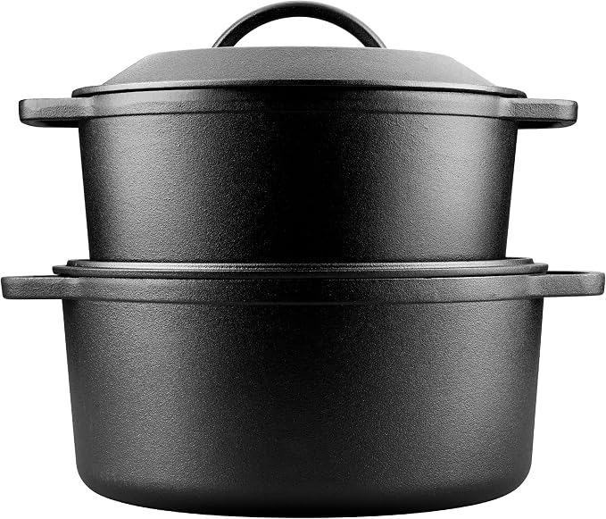 Pre-Seasoned Cast Iron Dutch Oven with Lid, Round and Dual Handles, for Stovetop, Camping, Grill, Induction, Electric, Black, 4.5qt