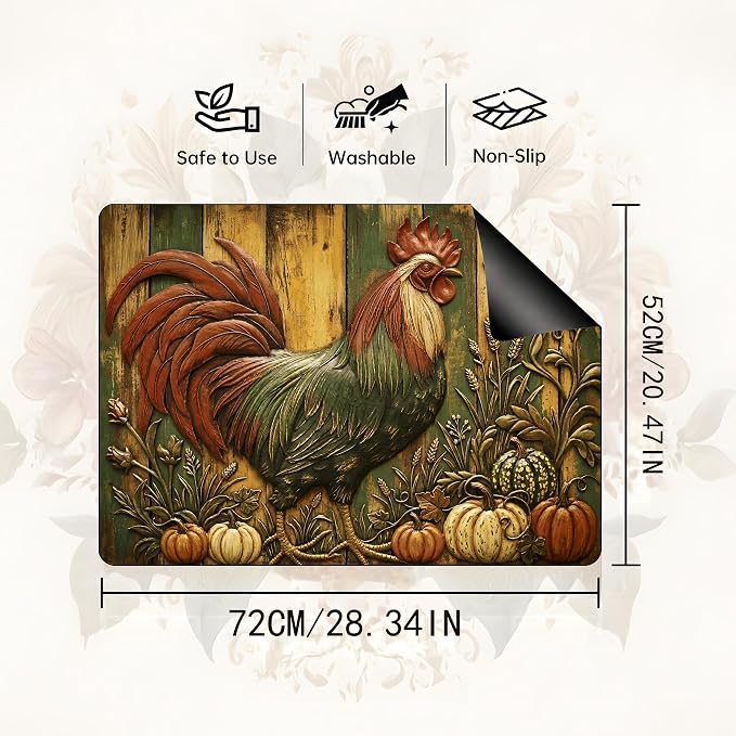 Vintage Rooster Pumpkin Stove Top Cover 28.3 x 20.5 Inch, Rustic Farmhouse Glass Cooktop Protector Mat, Fall Harvest Electric Range Cover for Kitchen Counter Decor (Retro Rooster)