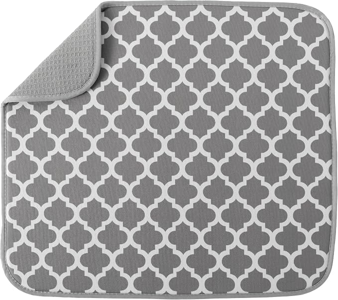 S&T INC. Dish Drying Mat, 16" x 18", Large, Trellis | Absorbent Microfiber, Kitchen Counter Mat for Dishes, Utensils, Pots and Pans, Machine Washable