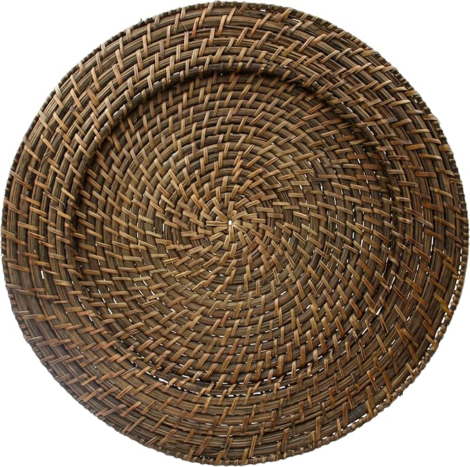 Rattan Plate Chargers, Round Woven, Harvest, Set of 12 | Handwoven Natural Rattan With Warm Finish, 13x13in Round Fit For Dinner Plates, Durable Charger Set For Weddings & Banquets