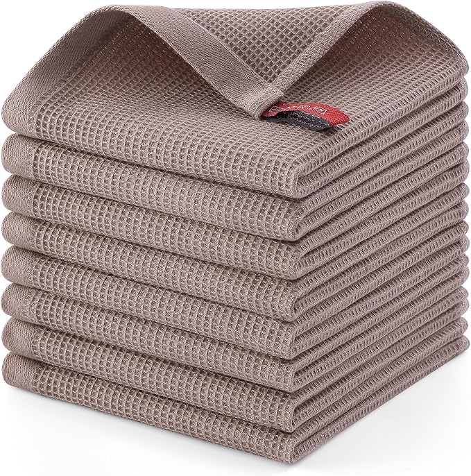 Homaxy 100% Cotton Waffle Weave Dish Cloths, 8 Pack, Brown | Soft and Absorbent Dish Towels, 12 x 12 Inches Quick Dry Dish Rags