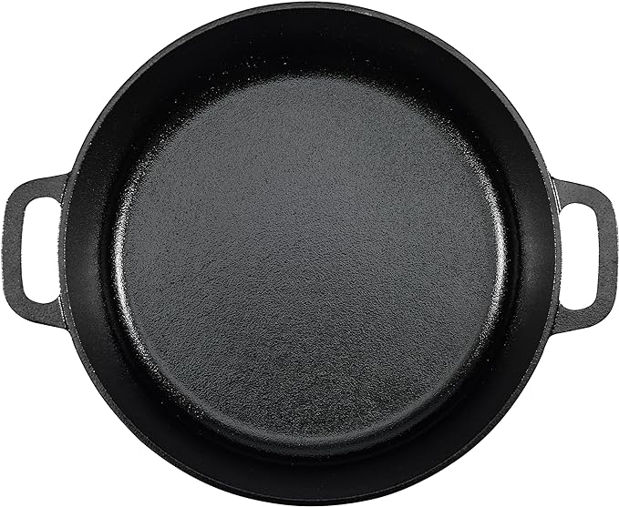 Amazon Basics Pre-Seasoned Cast Iron Dutch Oven Pot with Lid and Dual Handles, Oven Safe, Heavy-Duty, 7-Quart, Round, Black