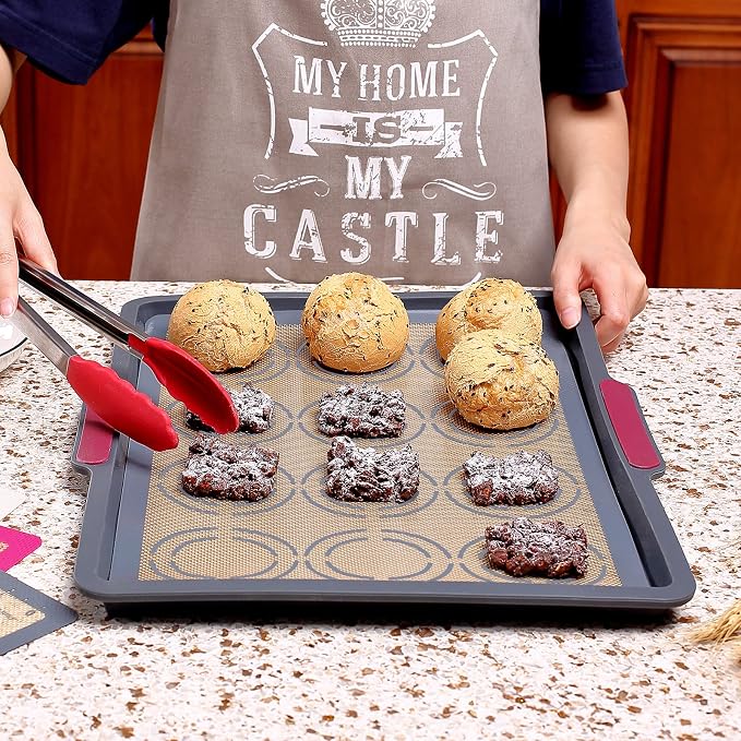 Silicone Baking Mat Set of 6, Includes 25"x17.5" Large, 2 Medium 16.5"x11.6", 2 Small 11.75"x8.25", 9" Round, All Mats 0.70mm Thick, Non-Stick Reusable Baking Mats for Pizza, Cookie, Bread