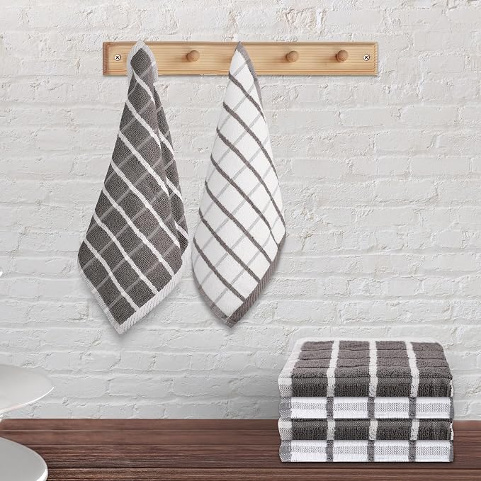Urban Villa Kitchen Towels Cotton Dish Towels 12”x12” (Set of 6) Grey White
