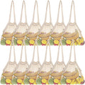 Lemecima 12 Pcs Reusable Cotton Mesh Produce Shopping Bags Washable Grocery Net Portable Fruit and Vegetable Cotton String Bags Long Handle Net Tote Organizer(Long Handle)