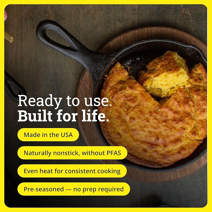 Lodge Seasoned Cast Iron Skillet 6.5 Inches - PFAS-Free, Non-Toxic Cookware - Use with an Oven, Stove, Grill, or Campfire - Naturally Non-Stick & Oven Safe